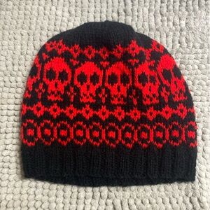 Hand knit wool skull beanie